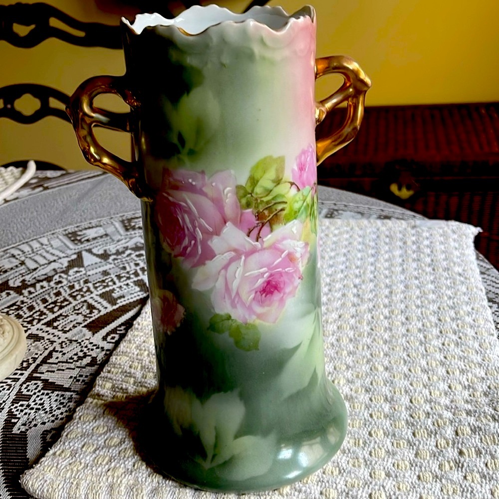 Vintage German Vase. C.T. Altwasser vase. Hand painted porcelain. Tumbling roses